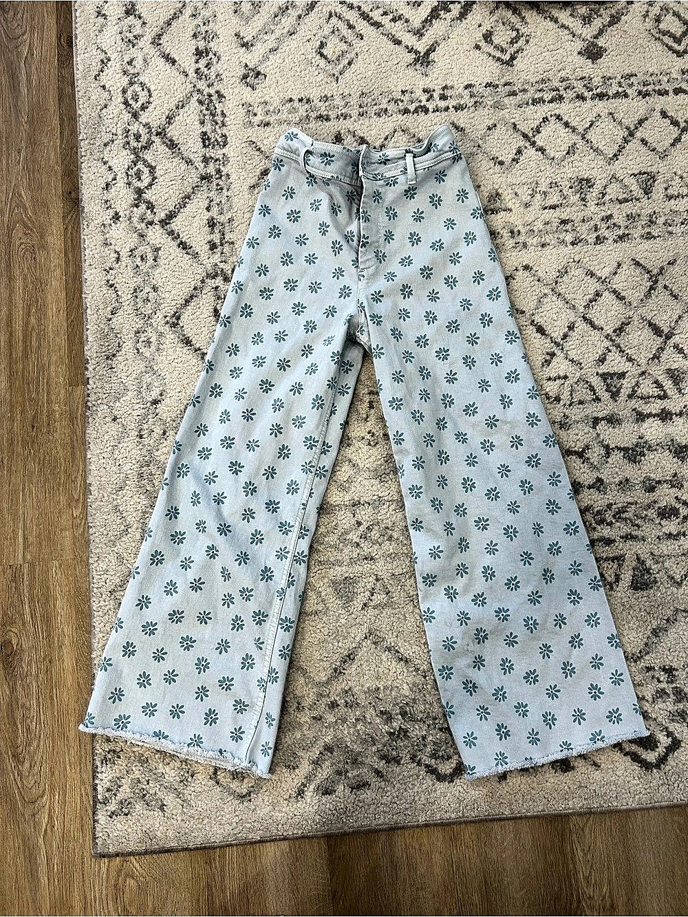 Zara The Marine Straight Daisy Print Jeans Blue & White US 6